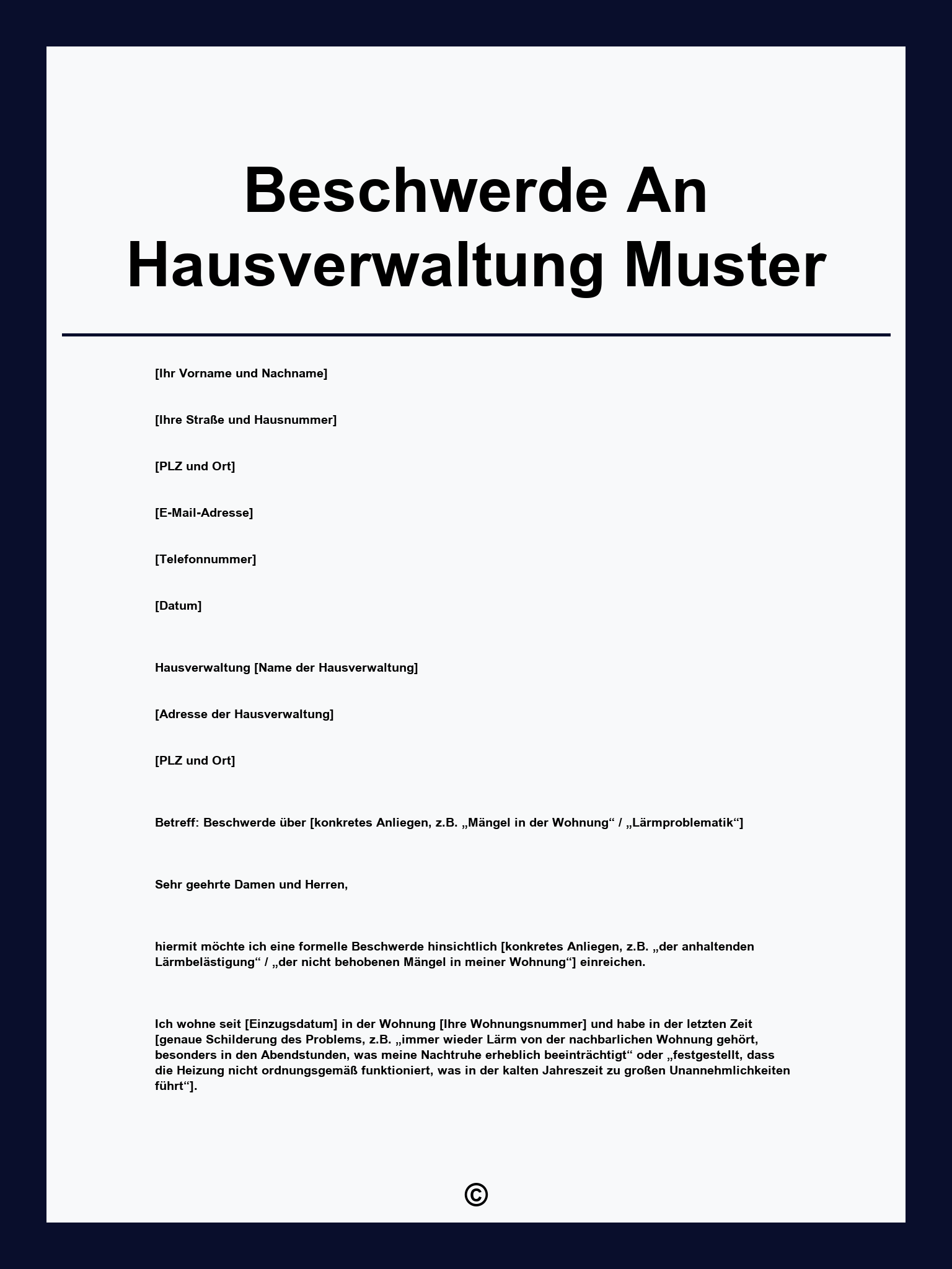 Beschwerde An Hausverwaltung Muster
