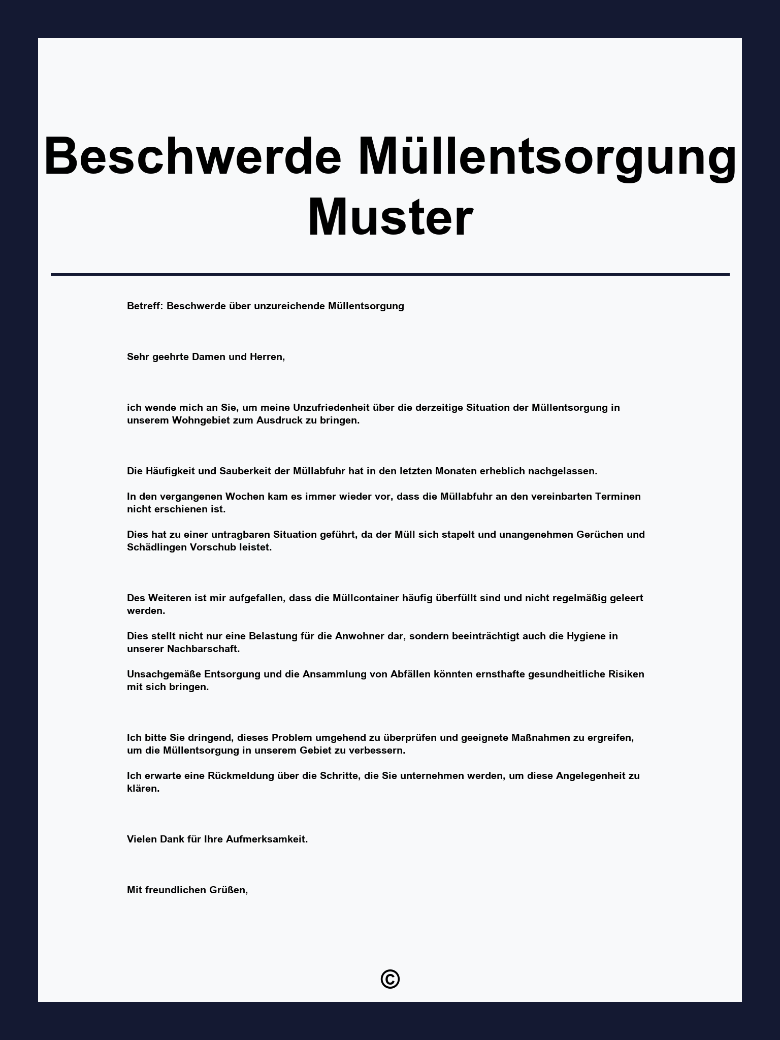 Beschwerde Müllentsorgung Muster