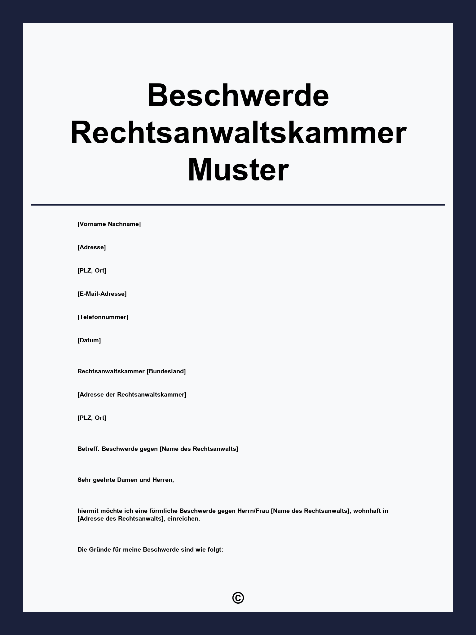 Beschwerde Rechtsanwaltskammer Muster