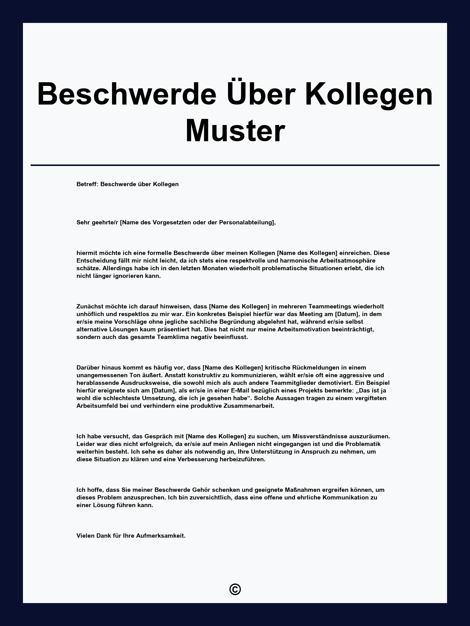 Beschwerde Über Kollegen Muster