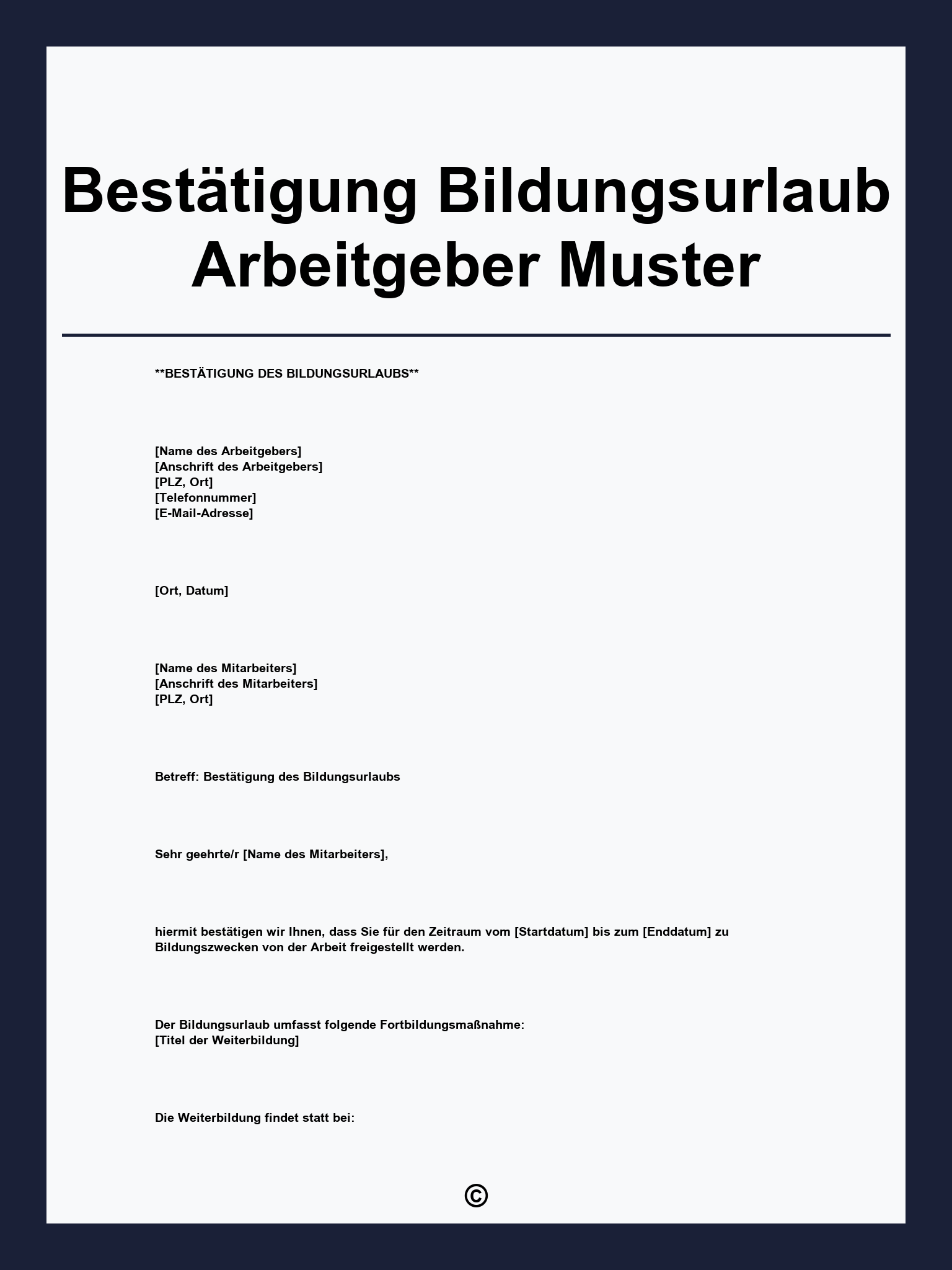 Bestätigung Bildungsurlaub Arbeitgeber Muster