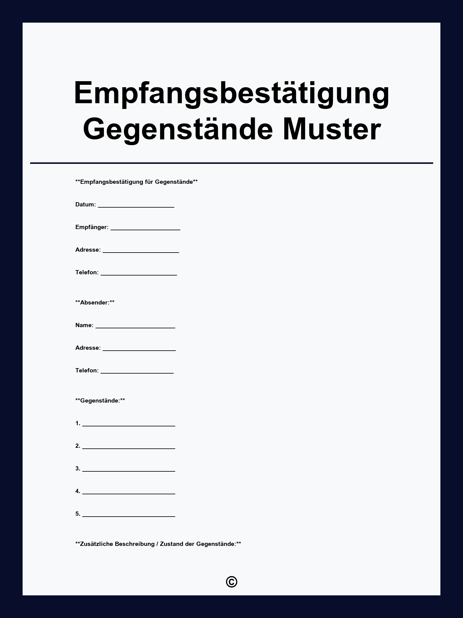 Empfangsbestätigung Gegenstände Muster