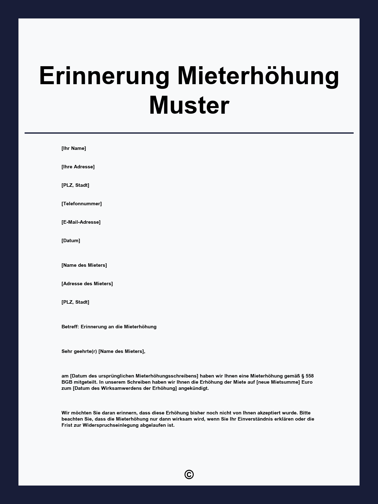 Erinnerung Mieterhöhung Muster