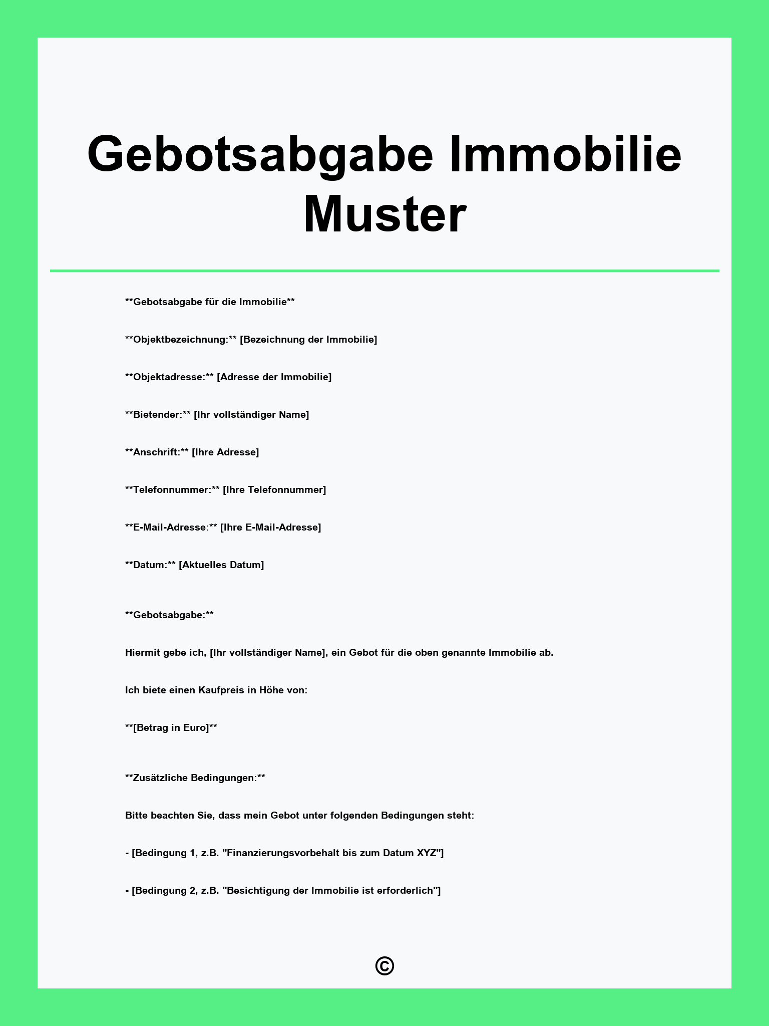 Gebotsabgabe Immobilie Muster