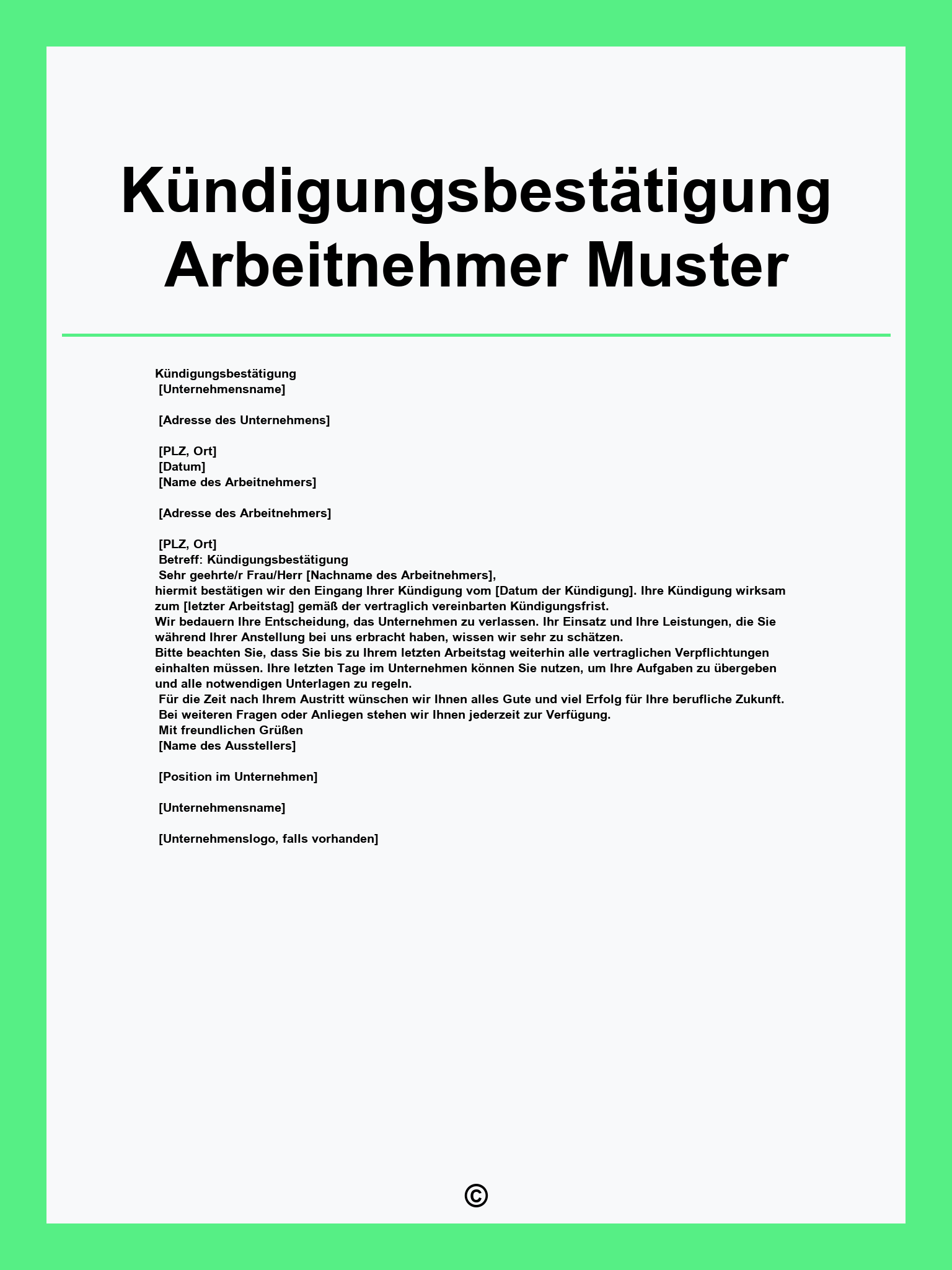 Kündigungsbestätigung Arbeitnehmer Muster