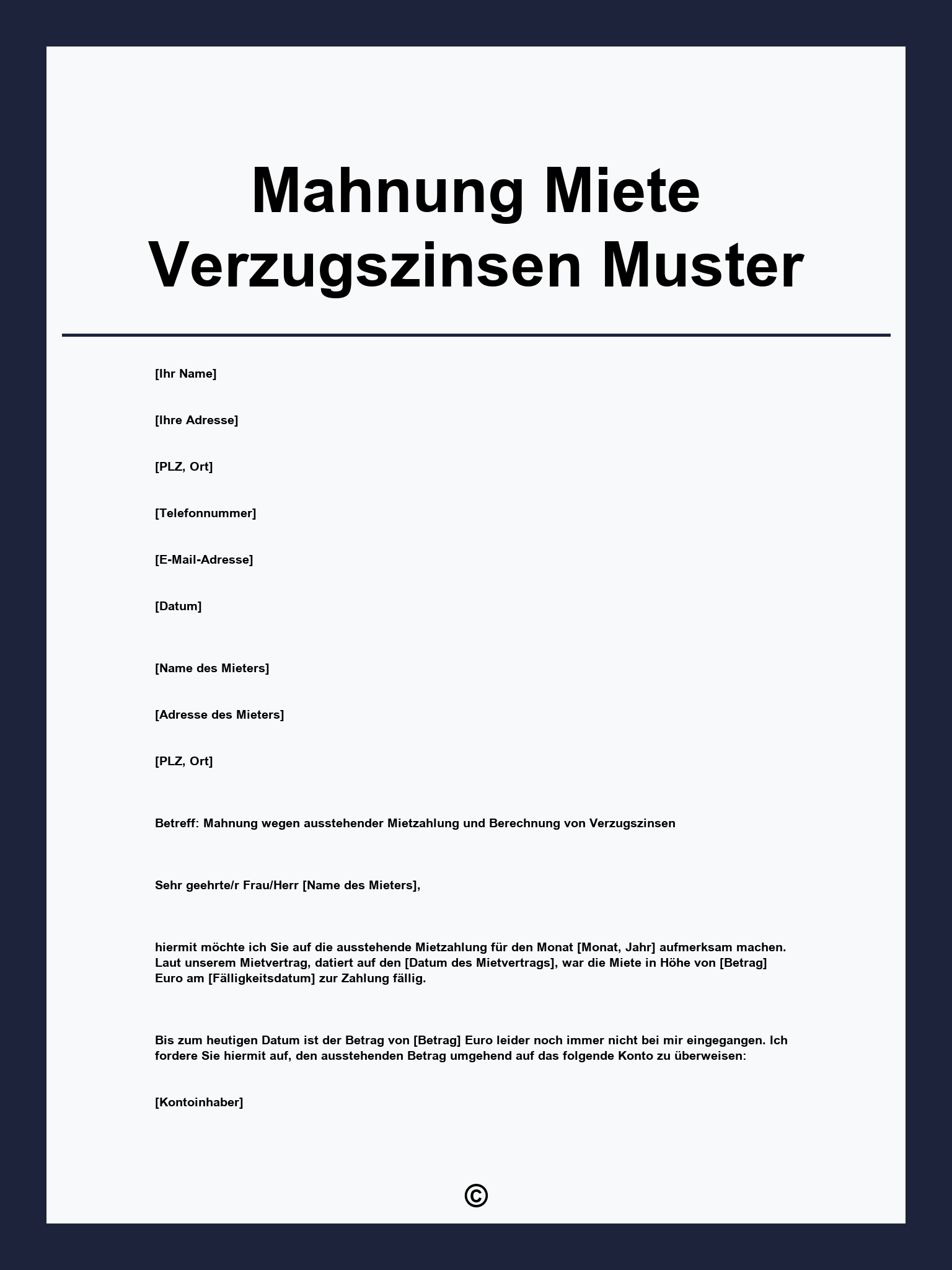 Mahnung Miete Verzugszinsen Muster