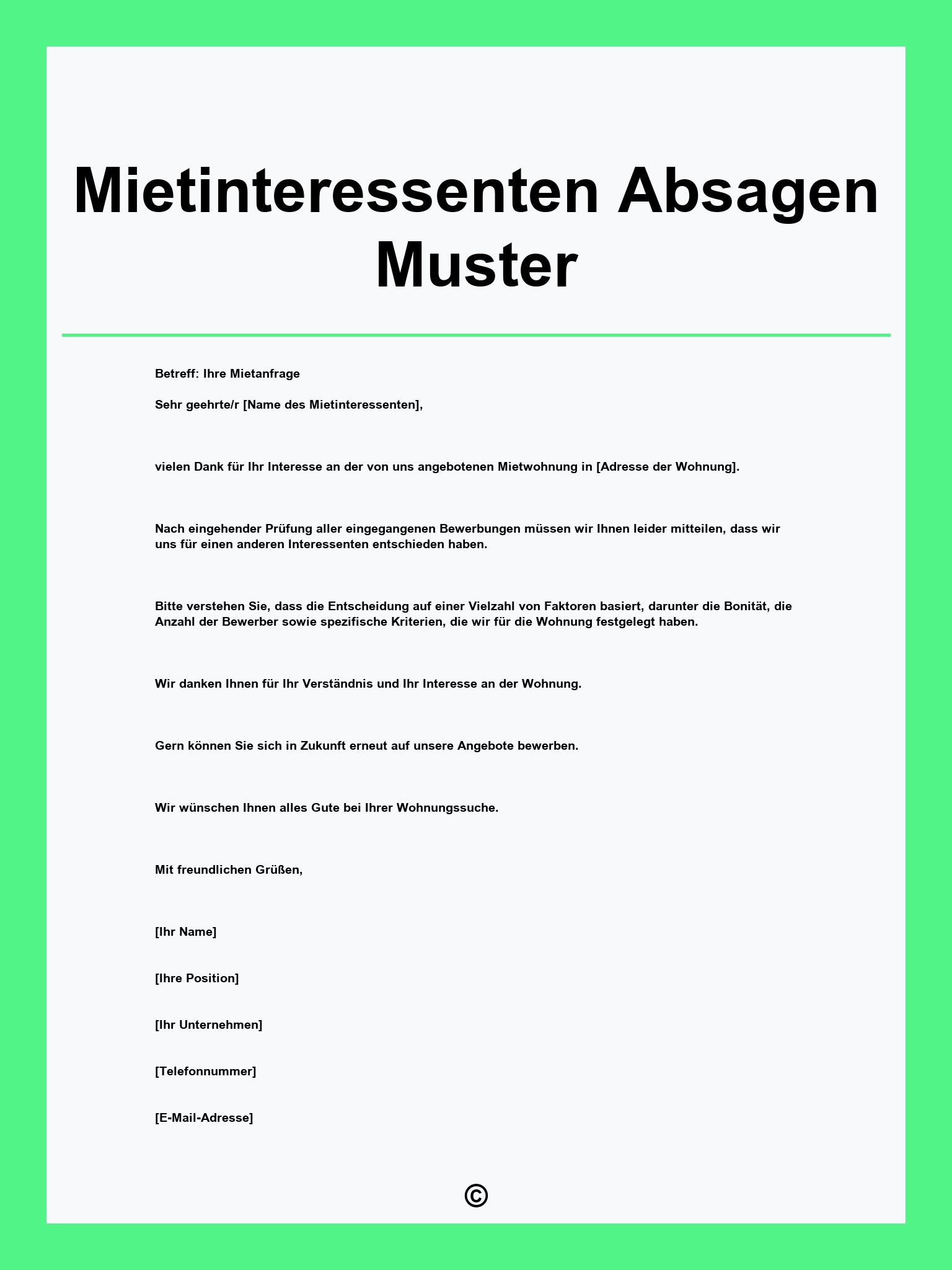 Mietinteressenten Absagen Muster