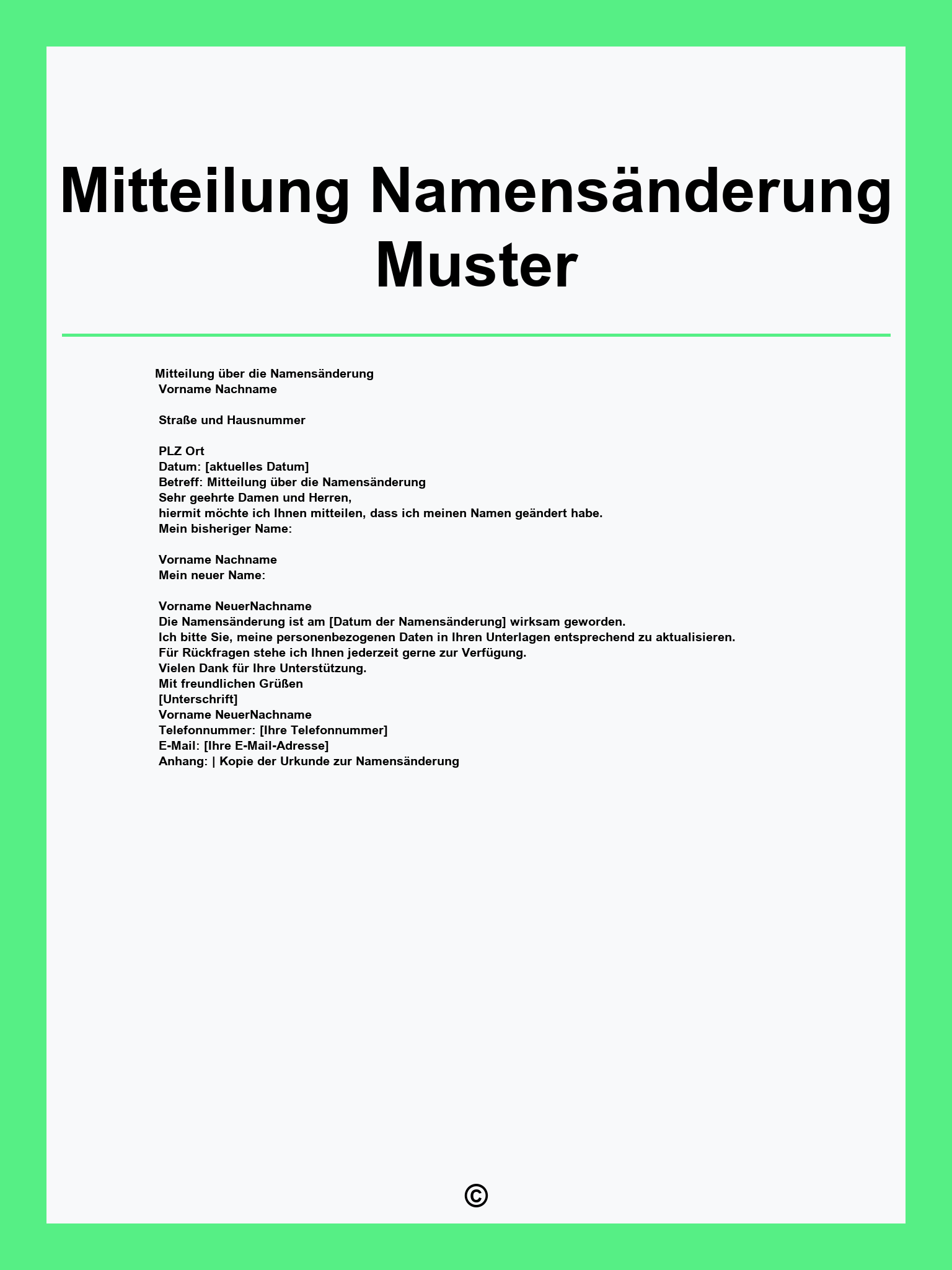 Mitteilung Namensänderung Muster