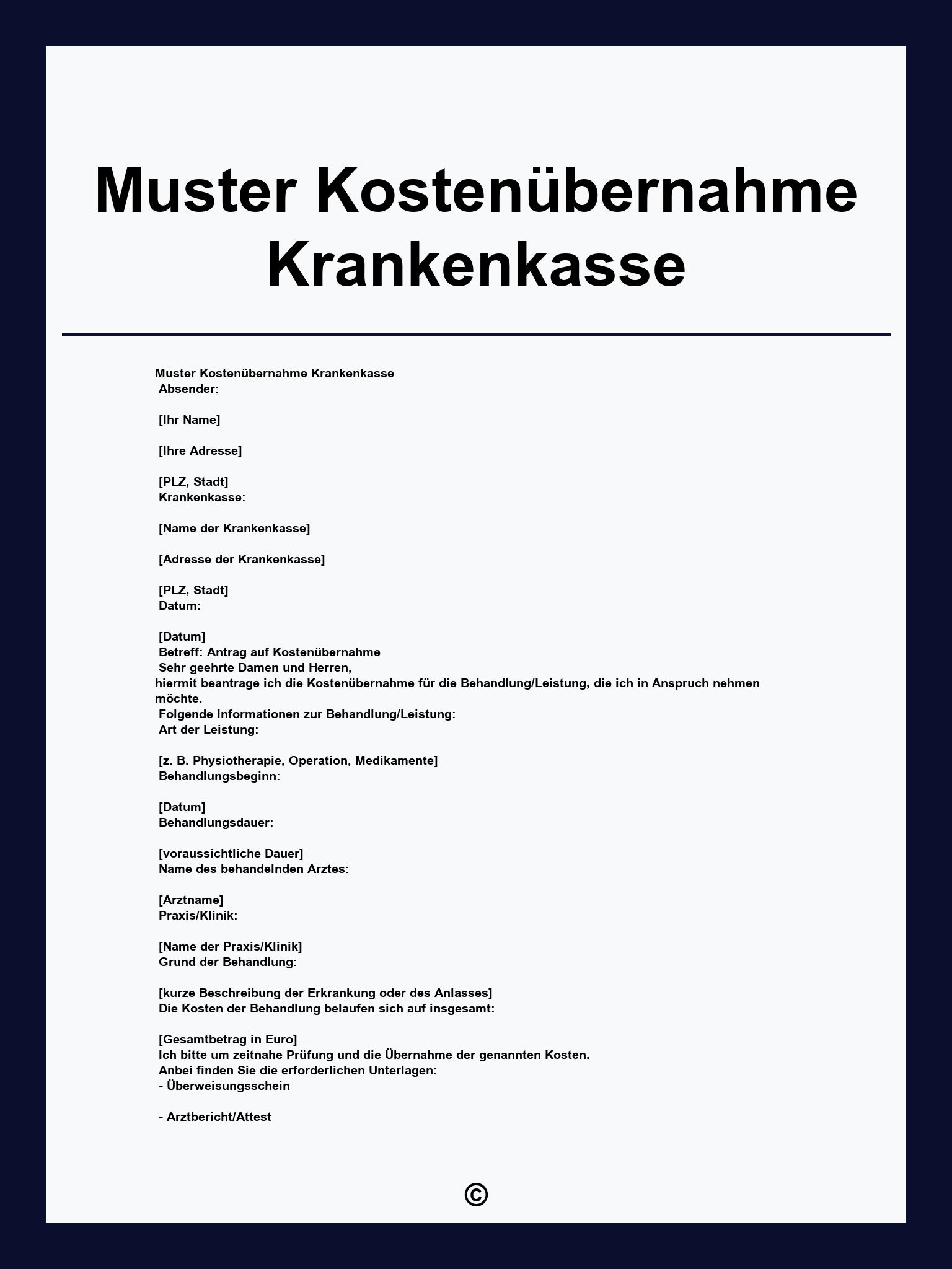 Muster Kostenübernahme Krankenkasse