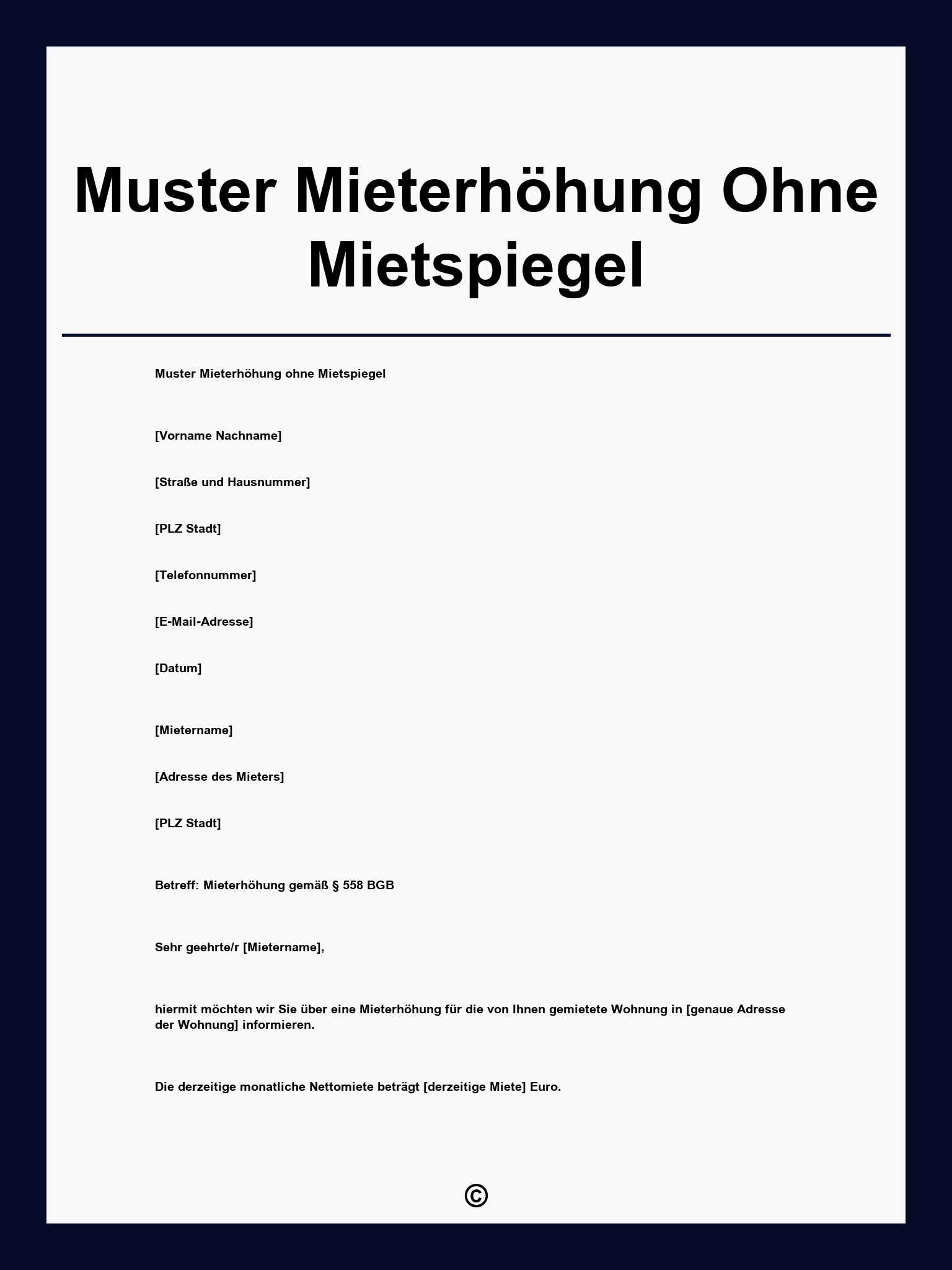 Muster Mieterhöhung Ohne Mietspiegel