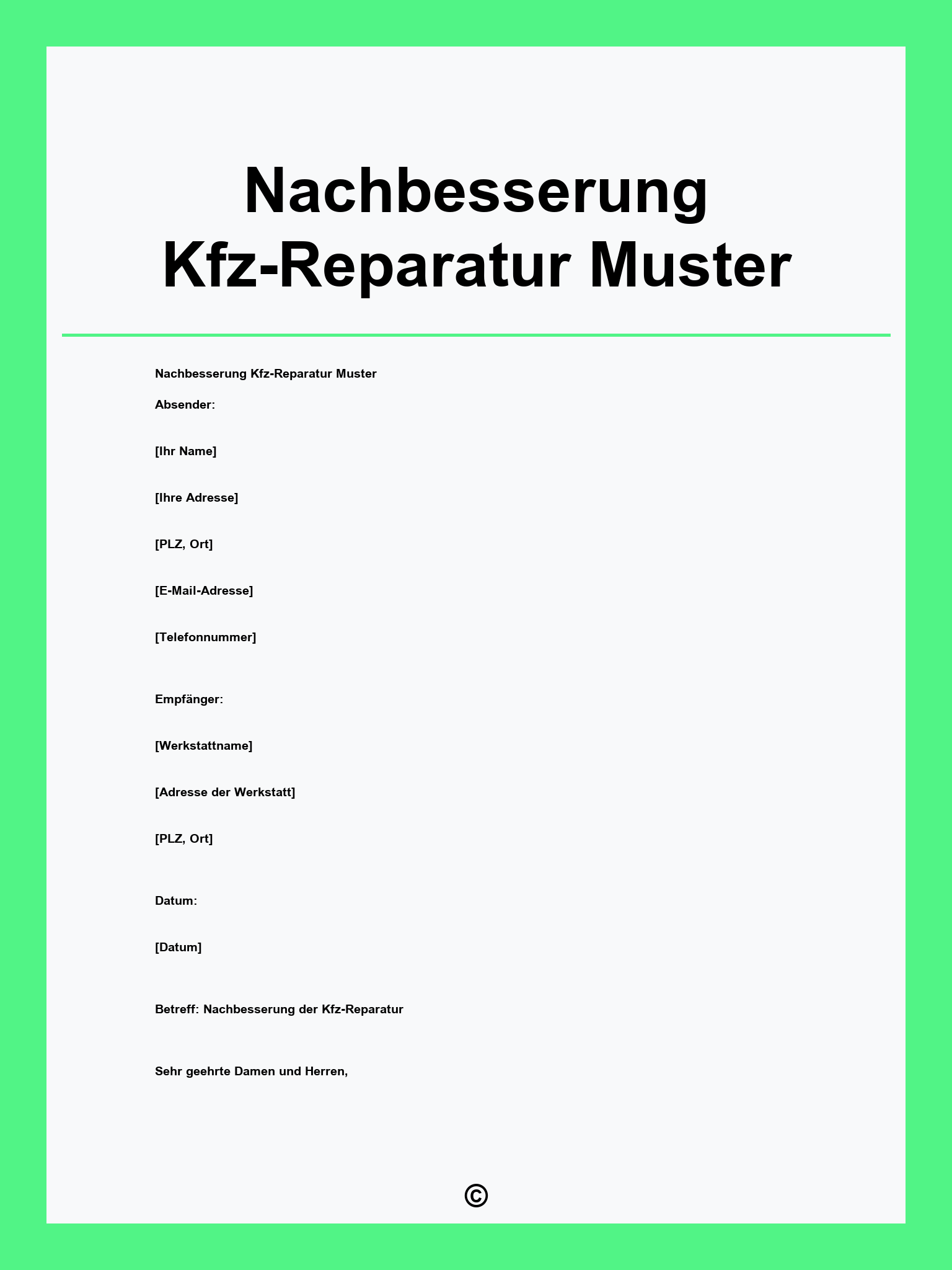 Nachbesserung Kfz-Reparatur Muster