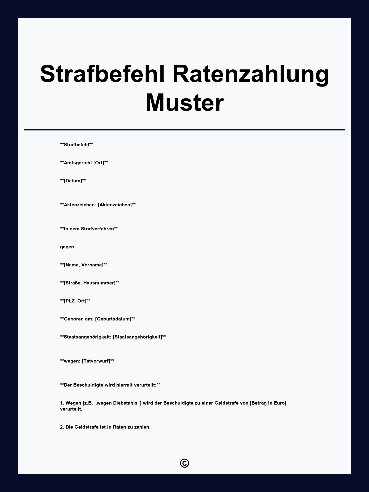 Strafbefehl Ratenzahlung Muster