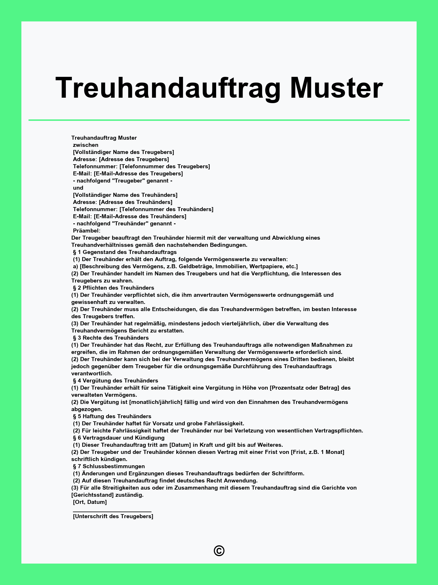 Treuhandauftrag Muster