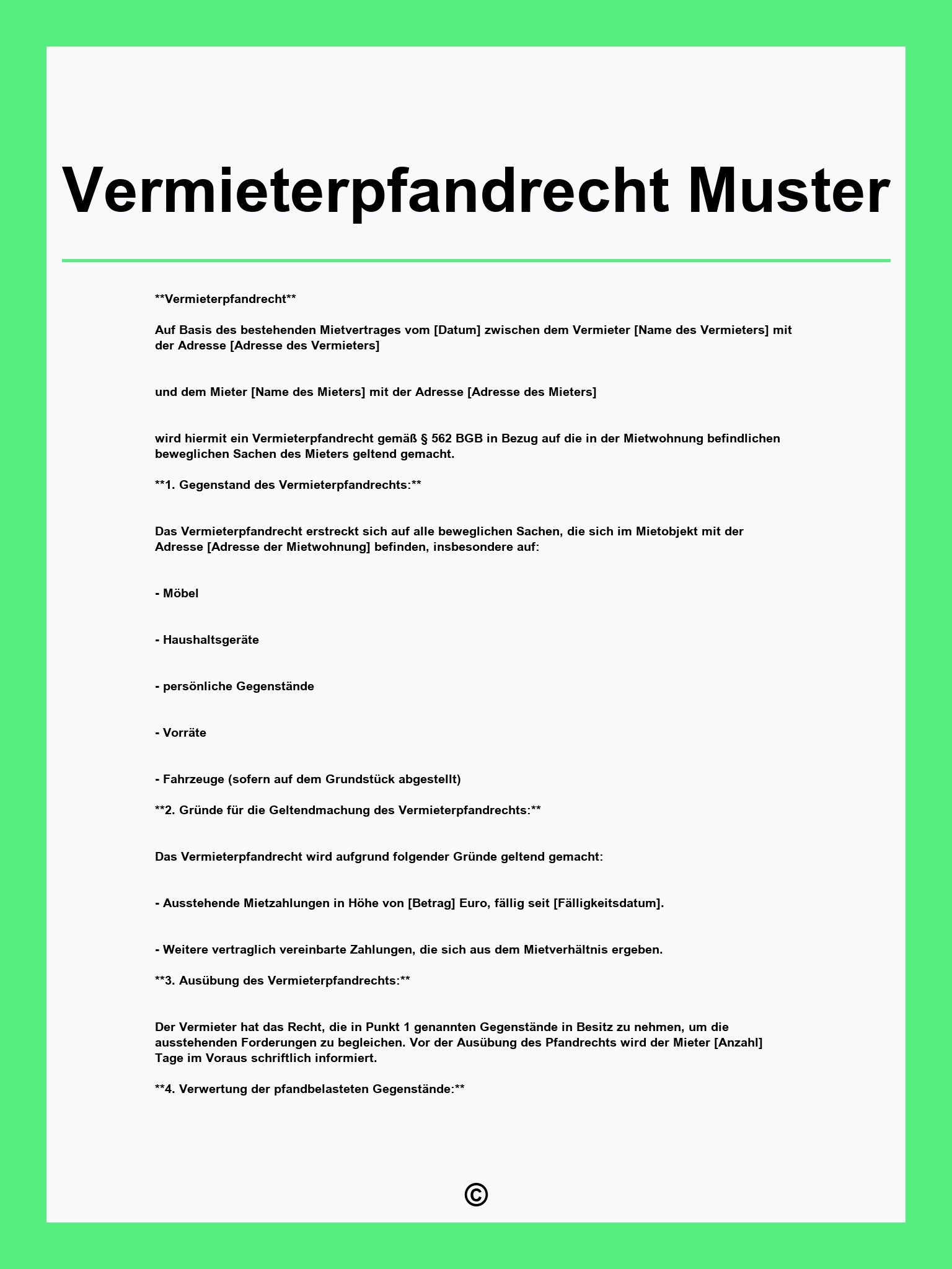 Vermieterpfandrecht Muster