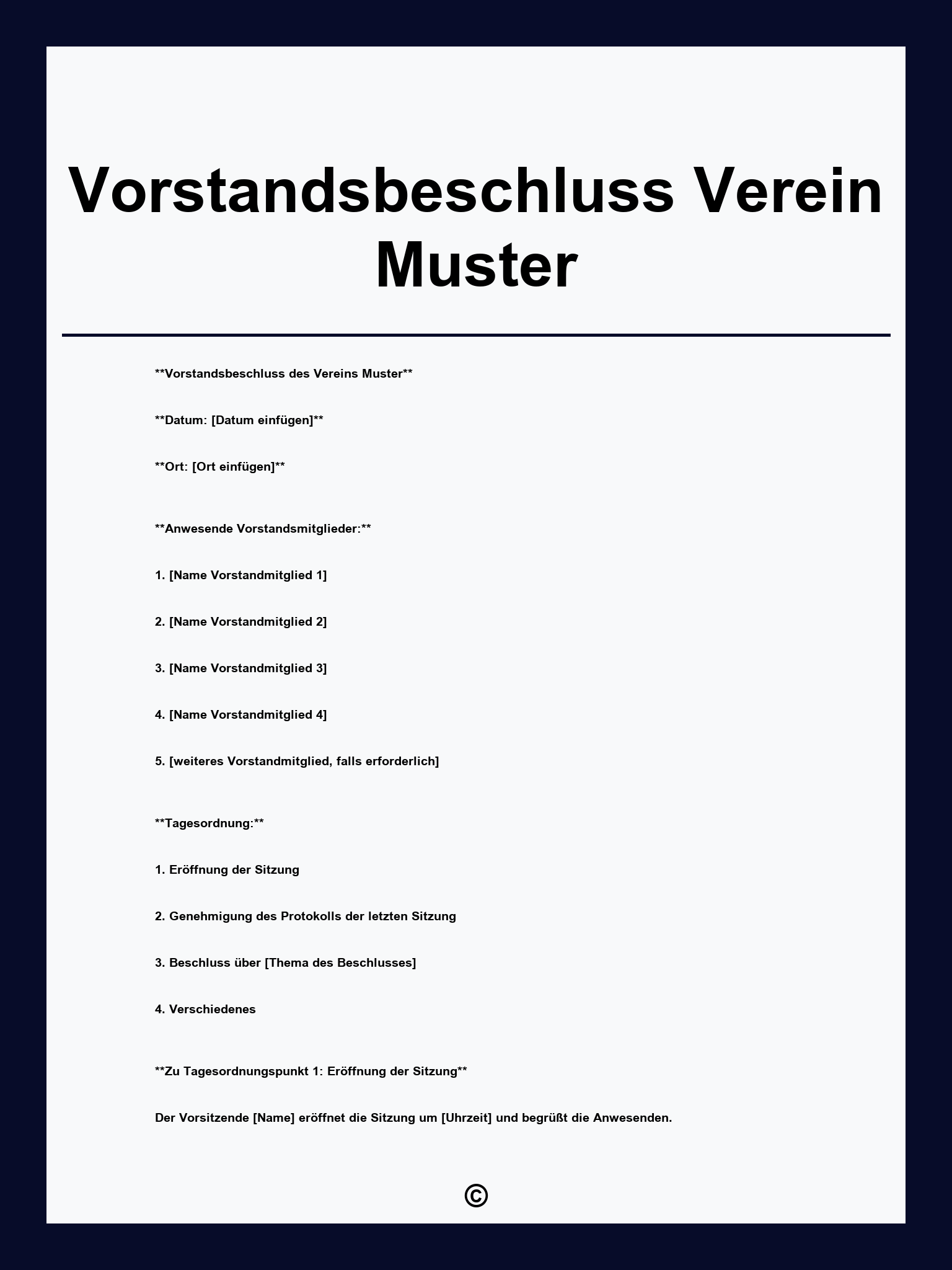 Vorstandsbeschluss Verein Muster