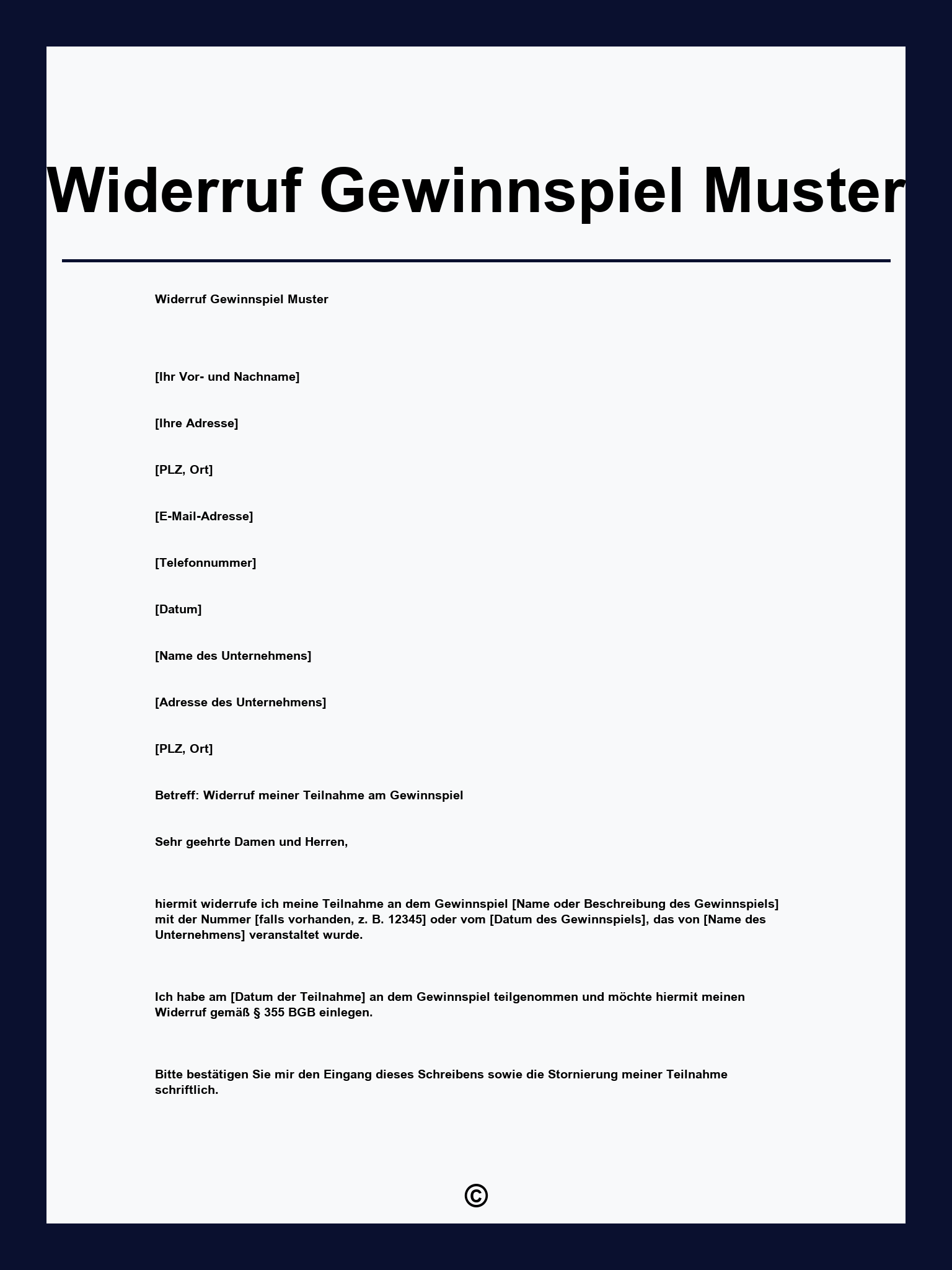 Widerruf Gewinnspiel Muster