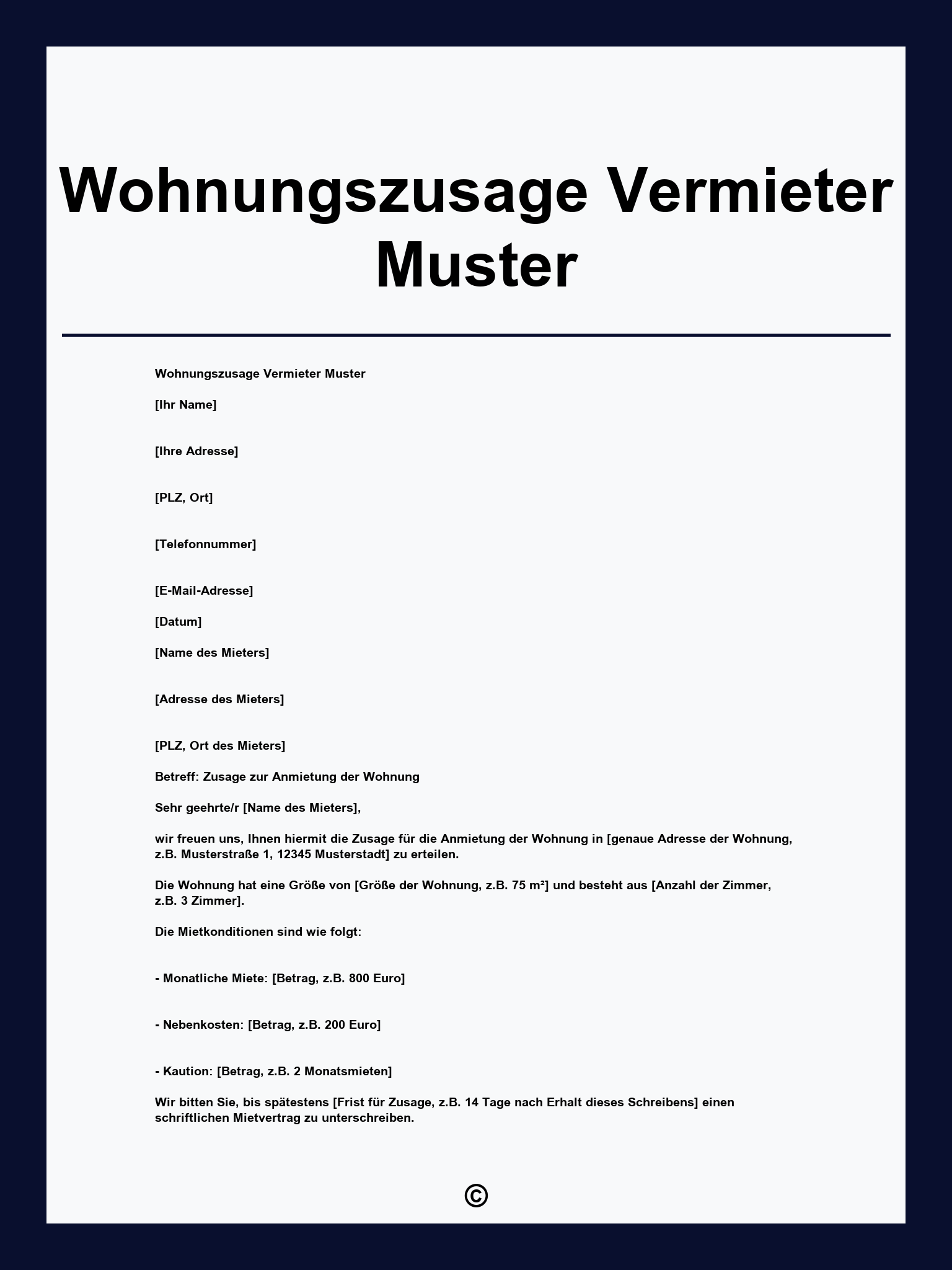 Wohnungszusage Vermieter Muster